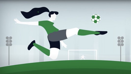 illustration of a woman football/soccer player kicking the ball